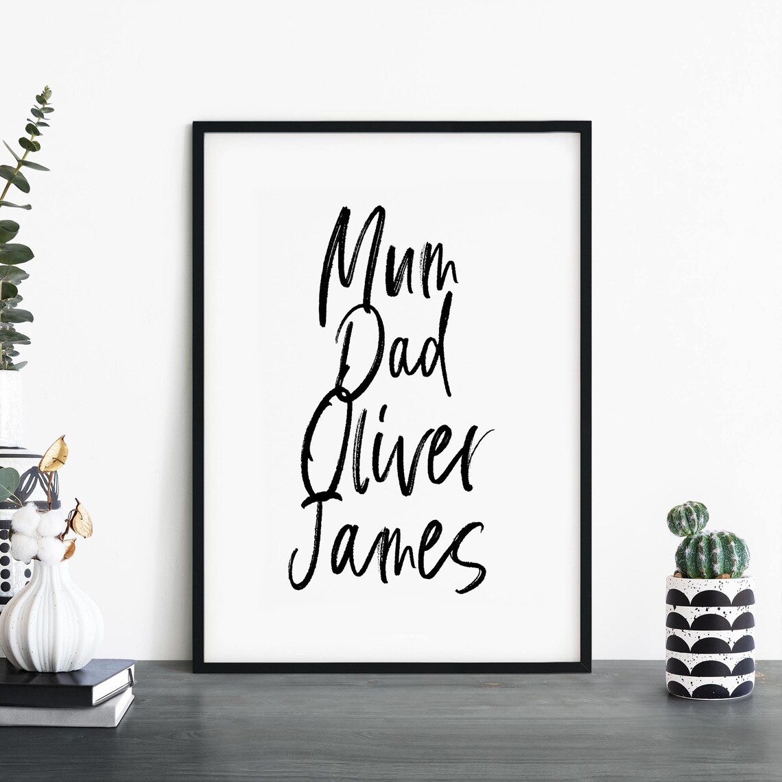 Personalized Family Names Brush Script Custom Minimal Typography Wall Poster