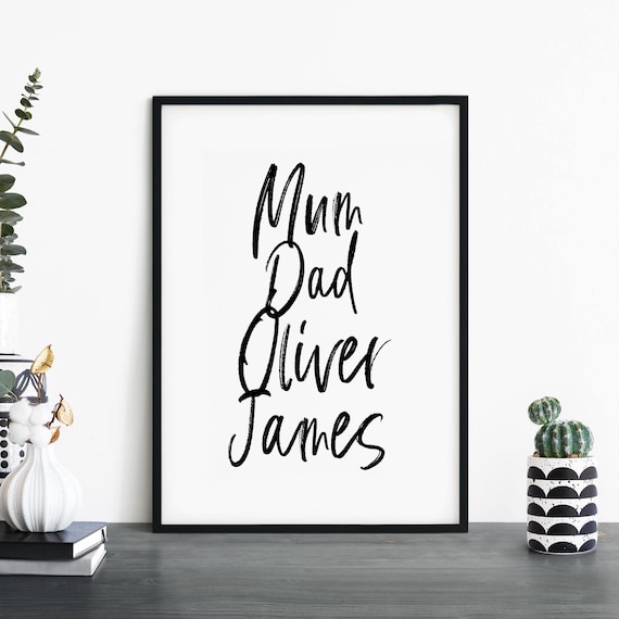 Personalized Family Names Brush Script Custom Minimal Typography Wall Poster