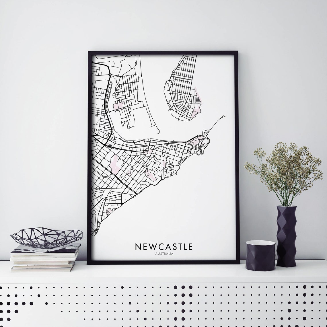 Newcastle Australia Minimalist Coastal City Street Map Modern Poster