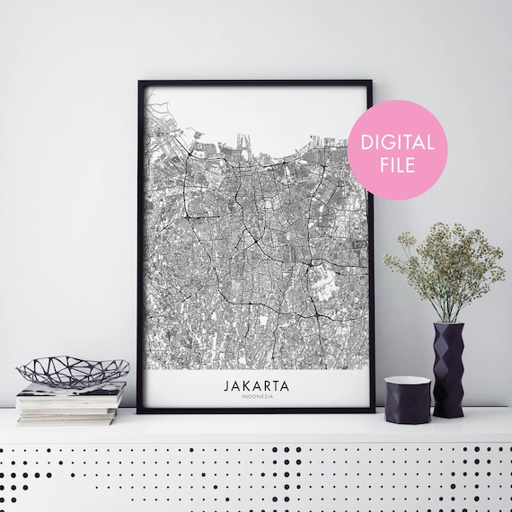 Jakarta Indonesia Black White City Street Map Minimalist Poster