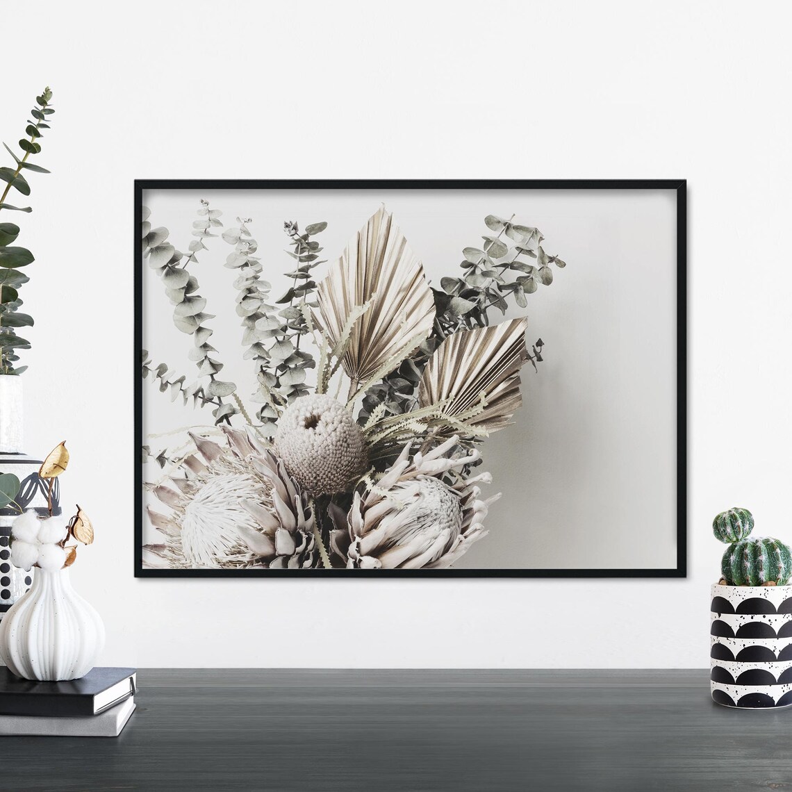 Dried Protea Banksia Palm Bouquet Neutral Botanical Photo Poster