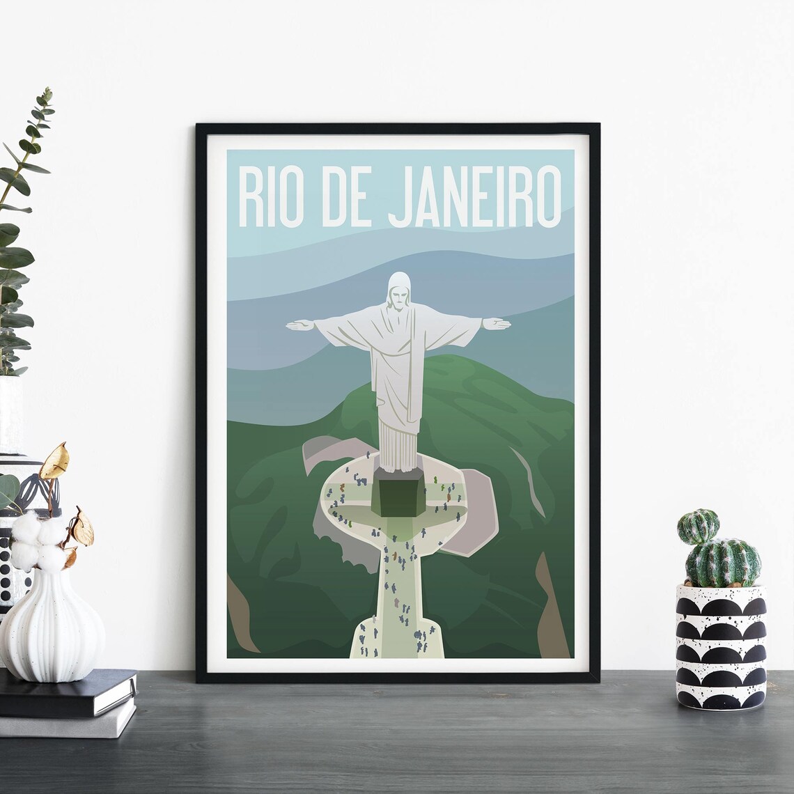 Rio De Janeiro Christ The Redeemer Daytime Blue Green Travel Decor Poster