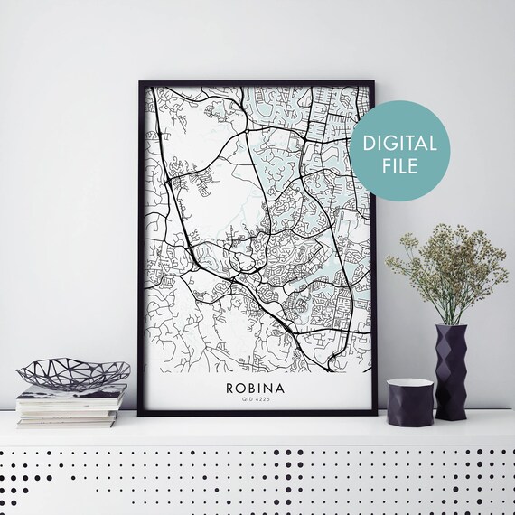 Robina QLD 4226 Minimalist City Map Decor Modern Street Line Art Poster