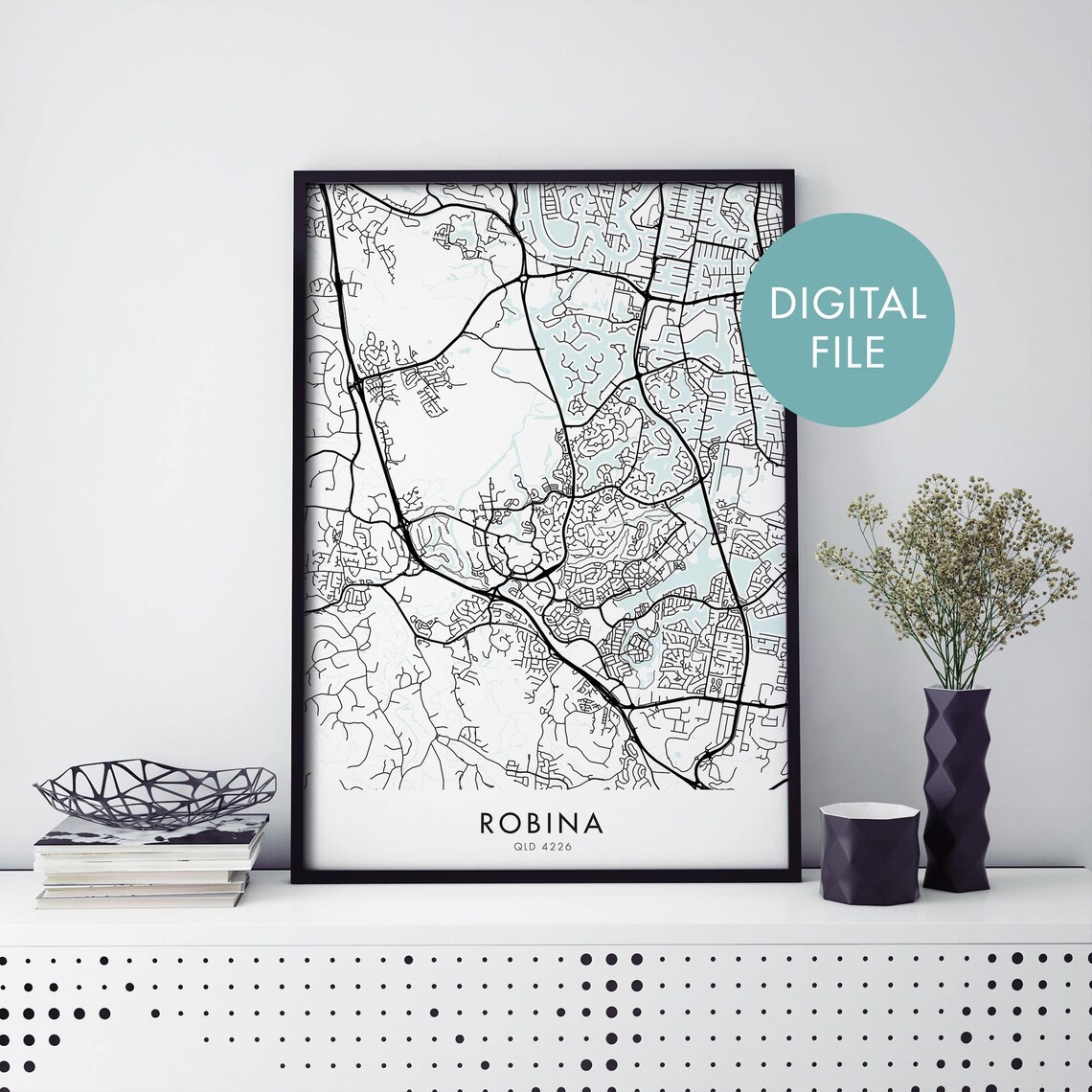 Robina QLD 4226 Minimalist City Map Decor Modern Street Line Art Poster