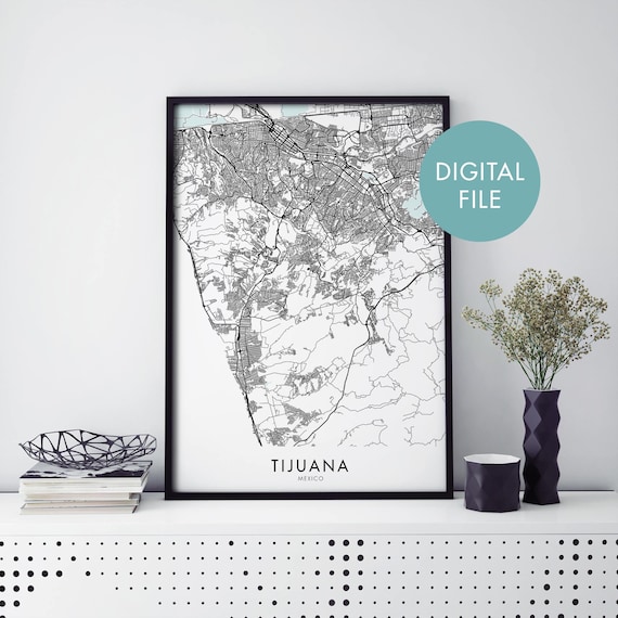 Tijuana Mexico Black White City Map Digital Download Style Poster