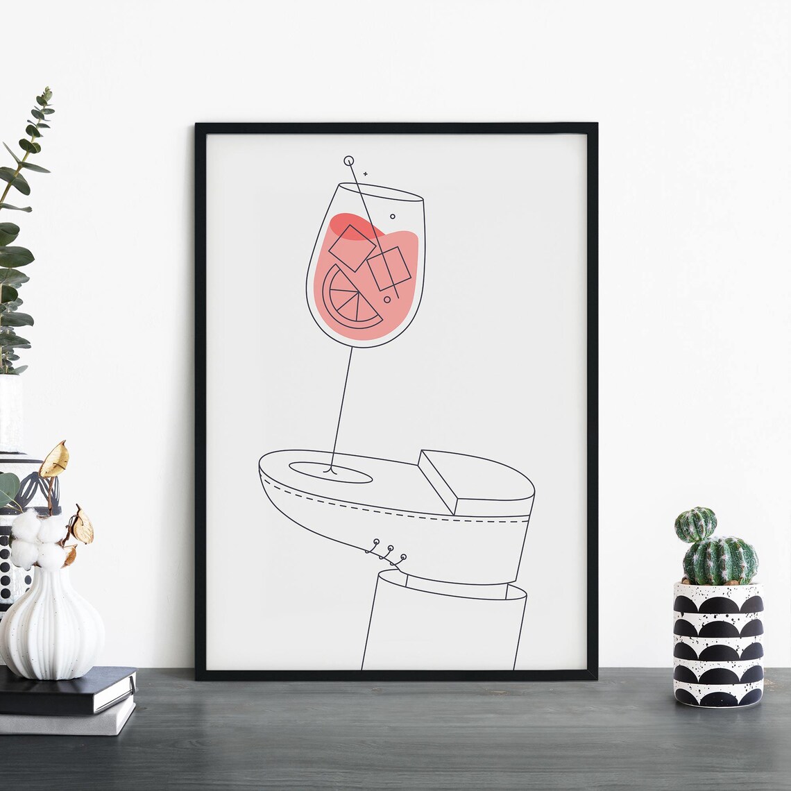 Aperol Spritz On A Shoe Quirky Line Art Cocktail Print Minimalist Decor