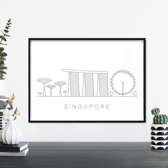 Singapore City Skyline Linear Illustration Print Wall Art 4x6 5x7 A4 A3 A2 A1