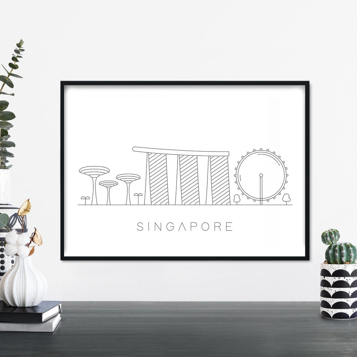 Singapore City Skyline Linear Illustration Print Wall Art 4x6 5x7 A4 A3 A2 A1
