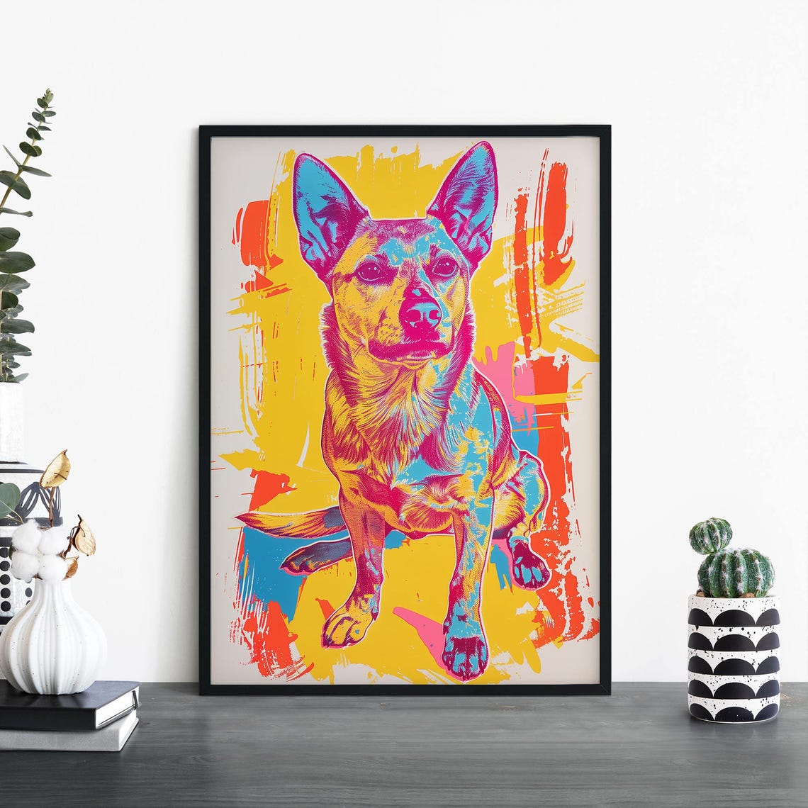 Pop Art Kelpie Dog Bright Pink Yellow Colorful Canine Wall Poster