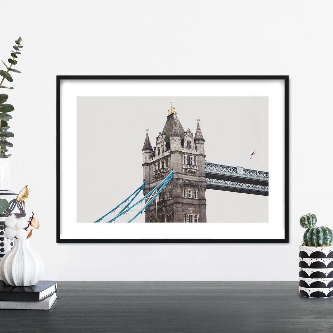 Tower Bridge London Stone Tower Close-Up Muted Photography Poster