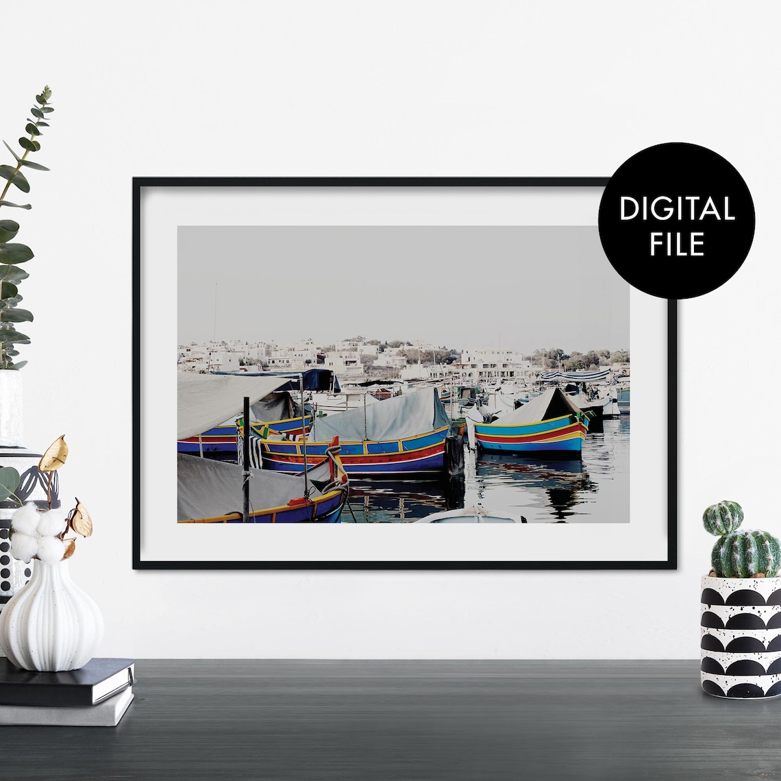 Colorful Maltese Luzzu Fishing Boats In A Harbor Photography Poster