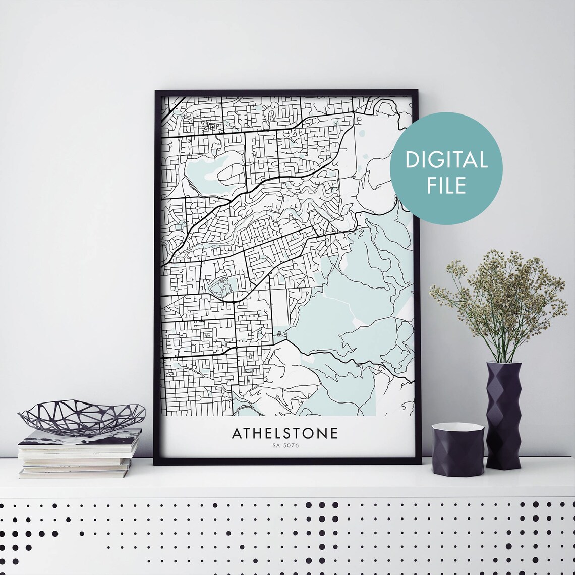Athelstone South Australia Black And White Street Map Art Print