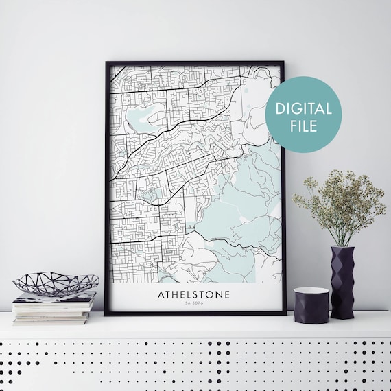 Athelstone South Australia Black And White Street Map Art Print