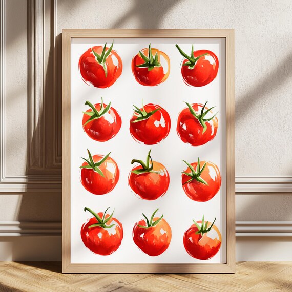 Watercolor Red Tomatoes Grid Kitchen Illustration Wall Poster