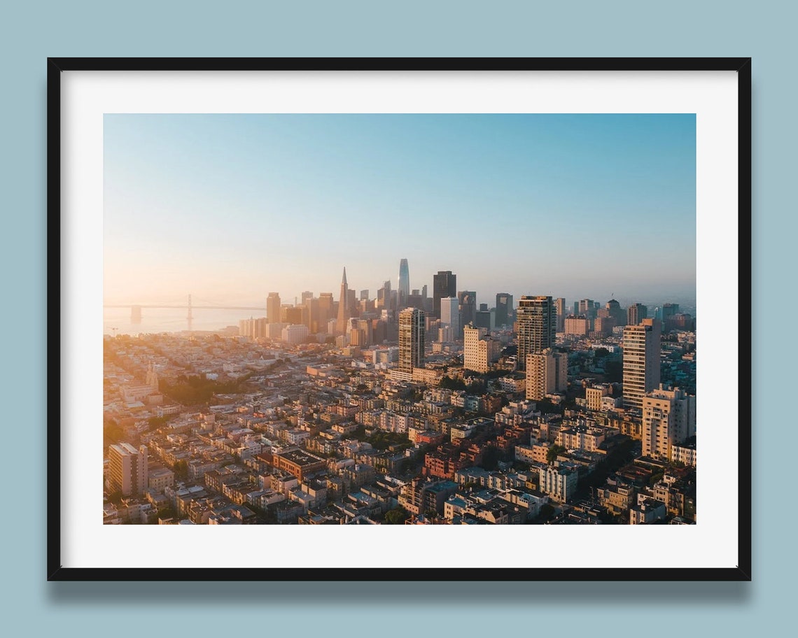 San Francisco Skyline Sunrise Transamerica Pyramid Bay Bridge Poster