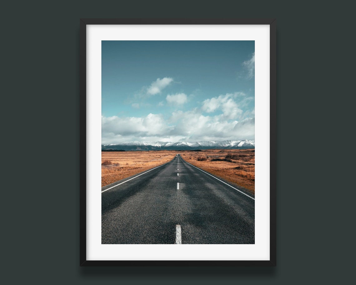 New Zealand Print Road To The Snowy Mountains Print Travel Vibe Wall Art Print Beautiful Original Photography Print From New Zealand