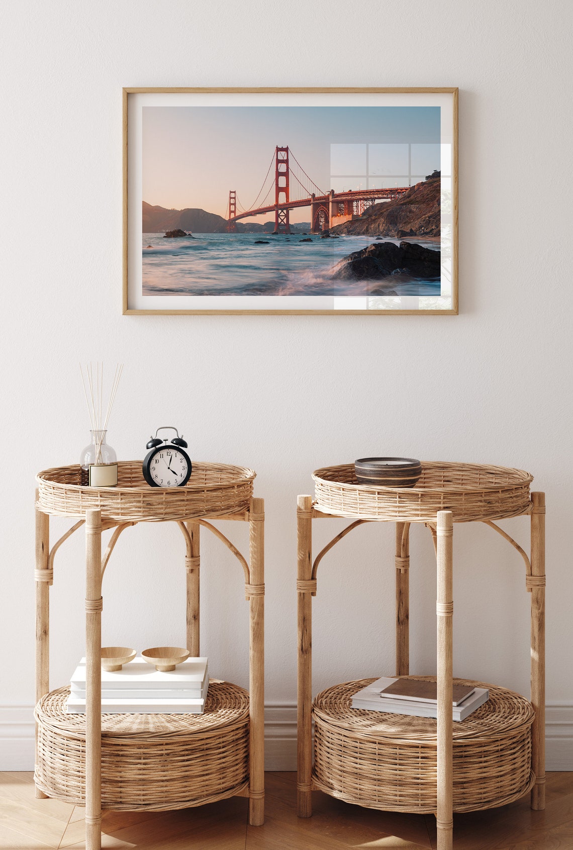 Golden Gate Bridge Sunset Waves Rocky Shore San Francisco Poster - Image 2
