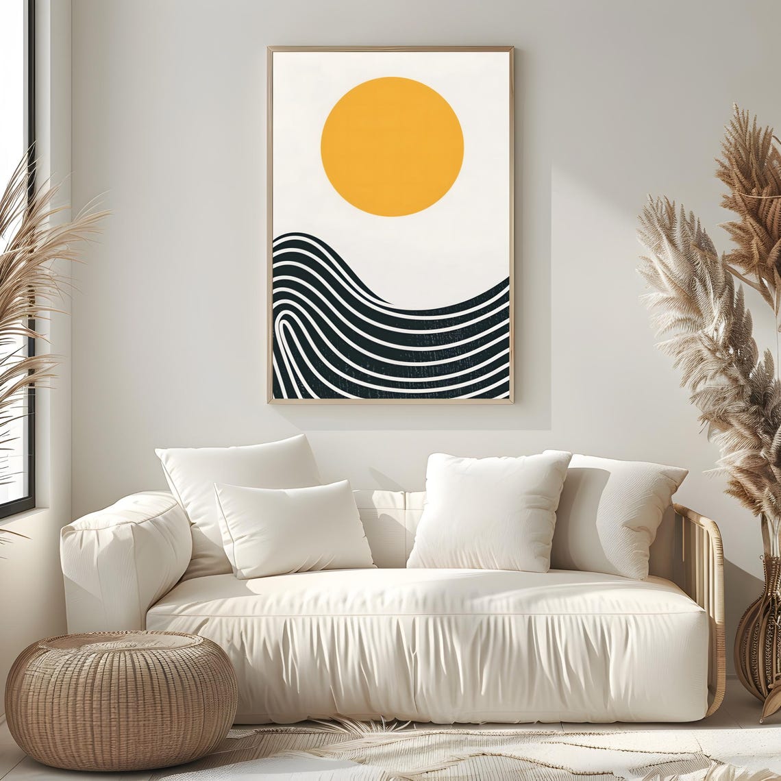 Mid Century Modern Wall Art Abstract Wall Decor Art Print Minimal Black And White Art Print Boho Art Neutral Geometric Shapes Wall Art - Image 2