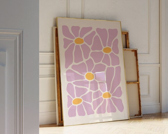 Pink Abstract Flowers Boho Floral Retro Lavender Botanical Poster