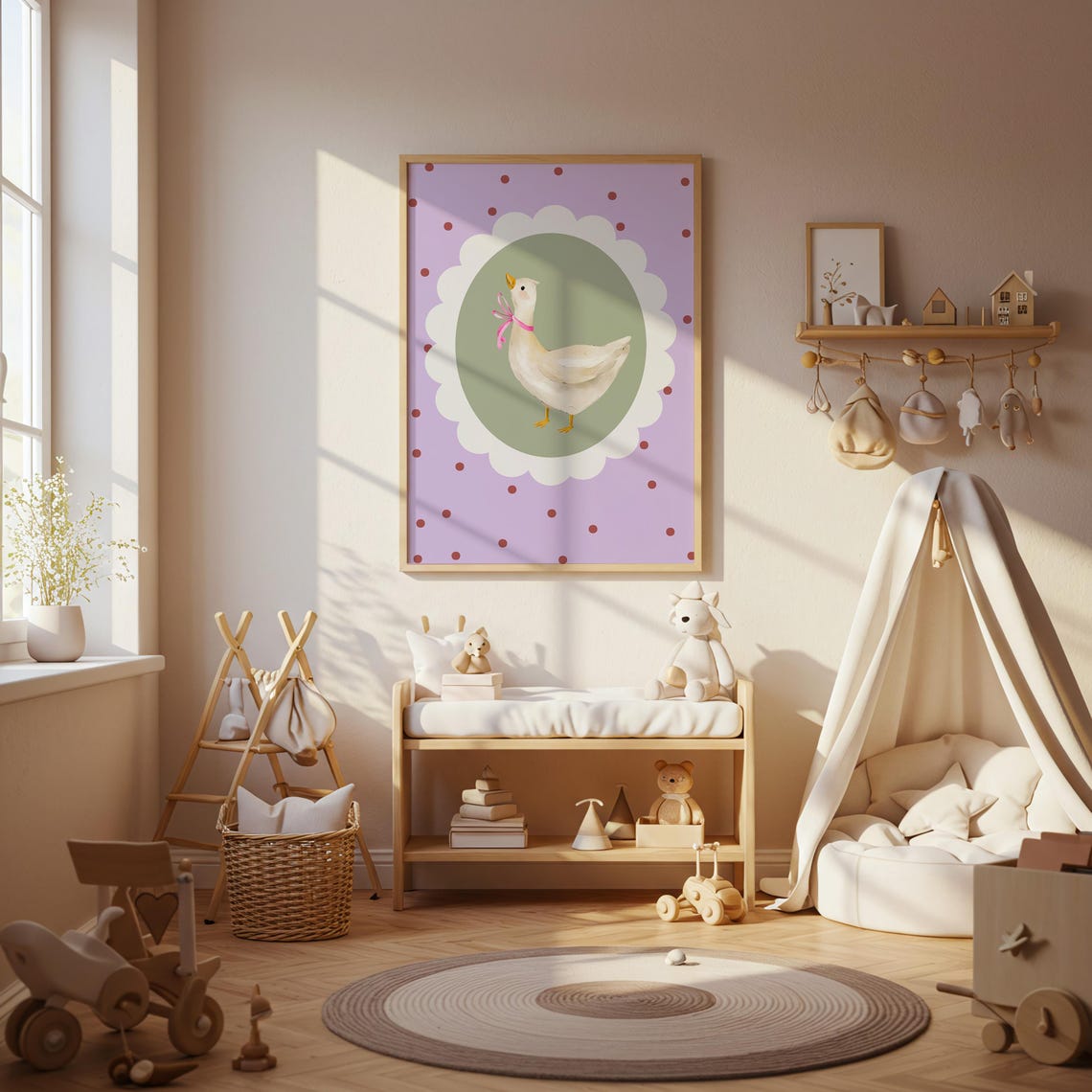 Silly Goose with Pink Ribbon Nursery Poster Purple Polka Dot Art - Image 3