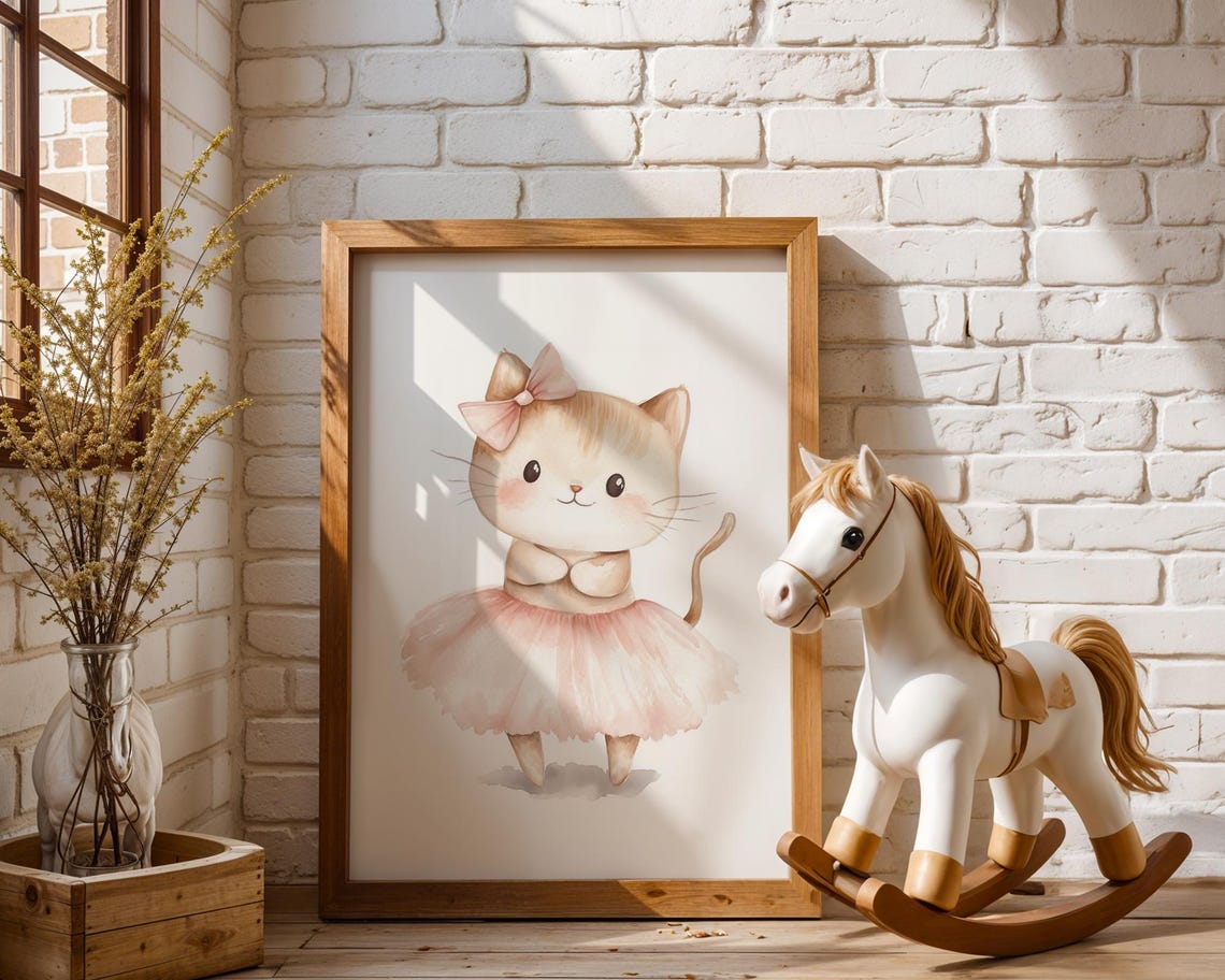 Lovely Cute Kitten Ballerina with Pink Bow Nursery Art Poster - Image 5