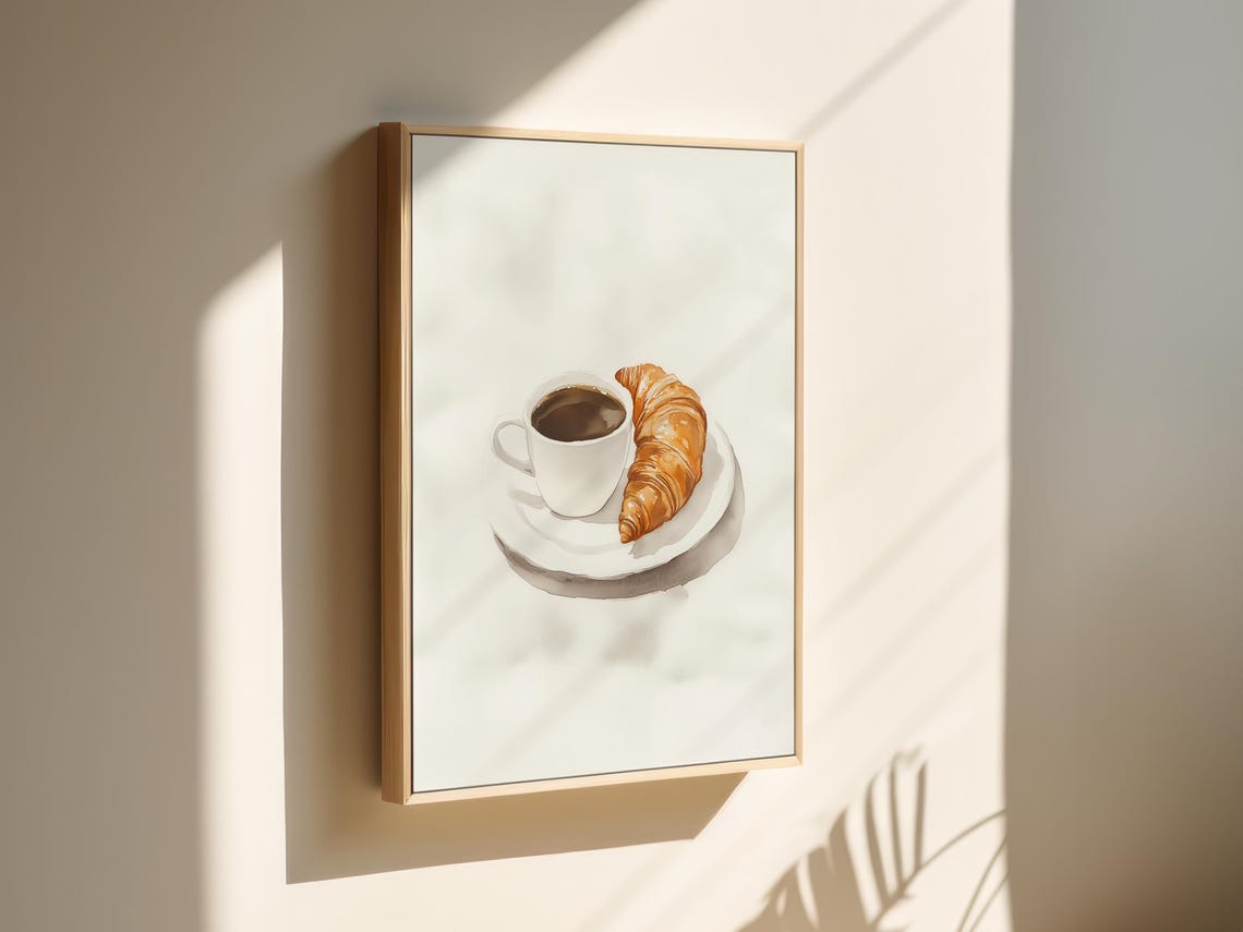 Charming Watercolor Coffee Cup and Croissant Kitchen Art Poster - Image 3