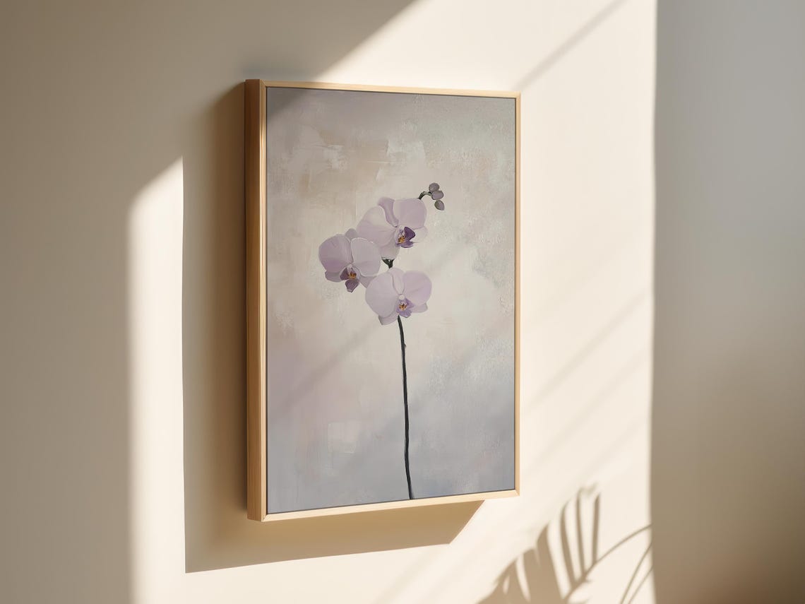 Minimalist Pale Lavender Orchid Blossom on a Single Stem Poster - Image 2