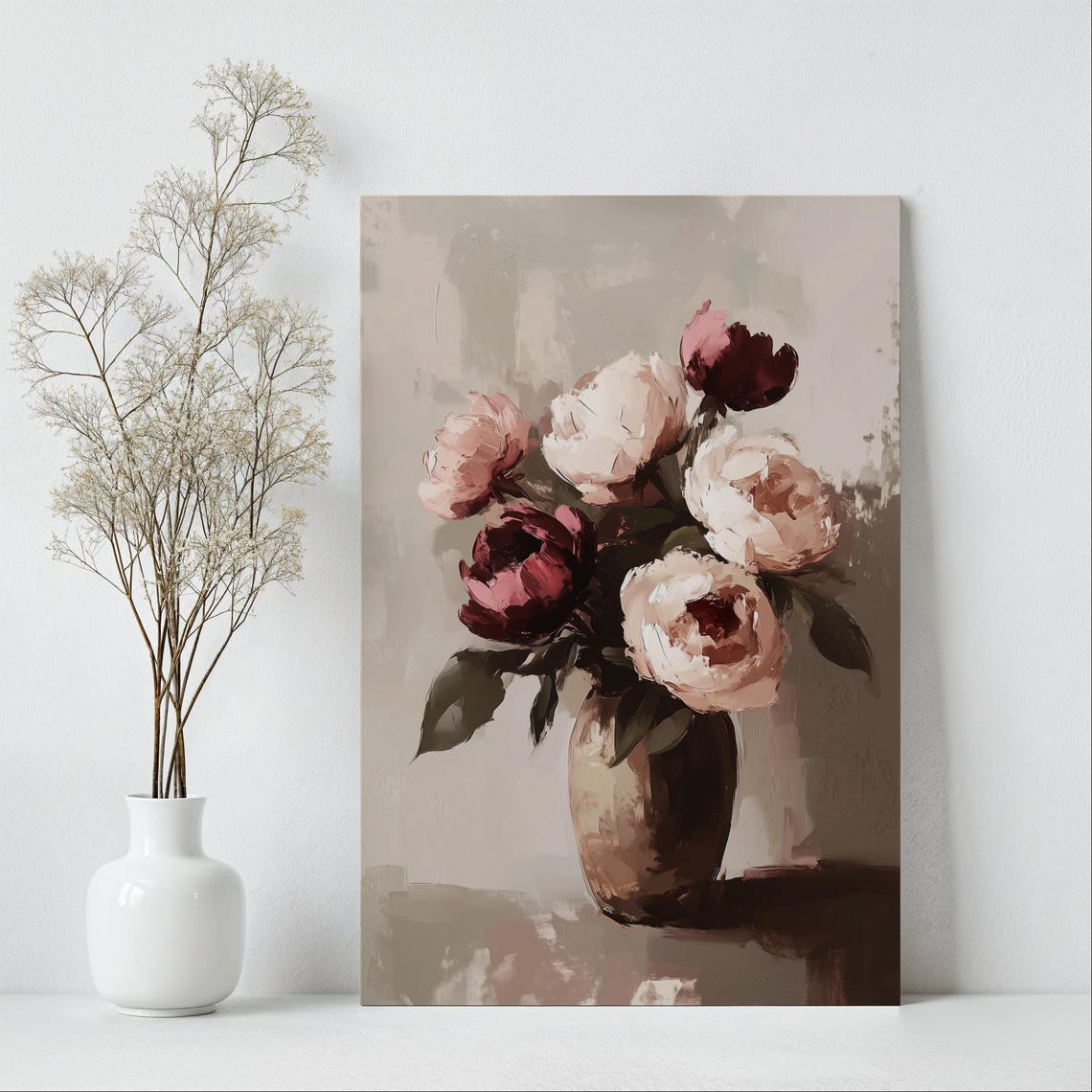 Soft Blush Peonies Impressionist Floral Painting Elegant Wall Art - Image 2