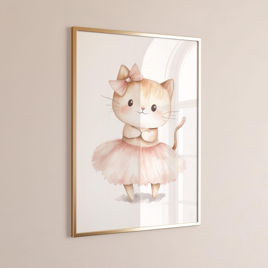 Lovely Cute Kitten Ballerina with Pink Bow Nursery Art Poster - Image 3
