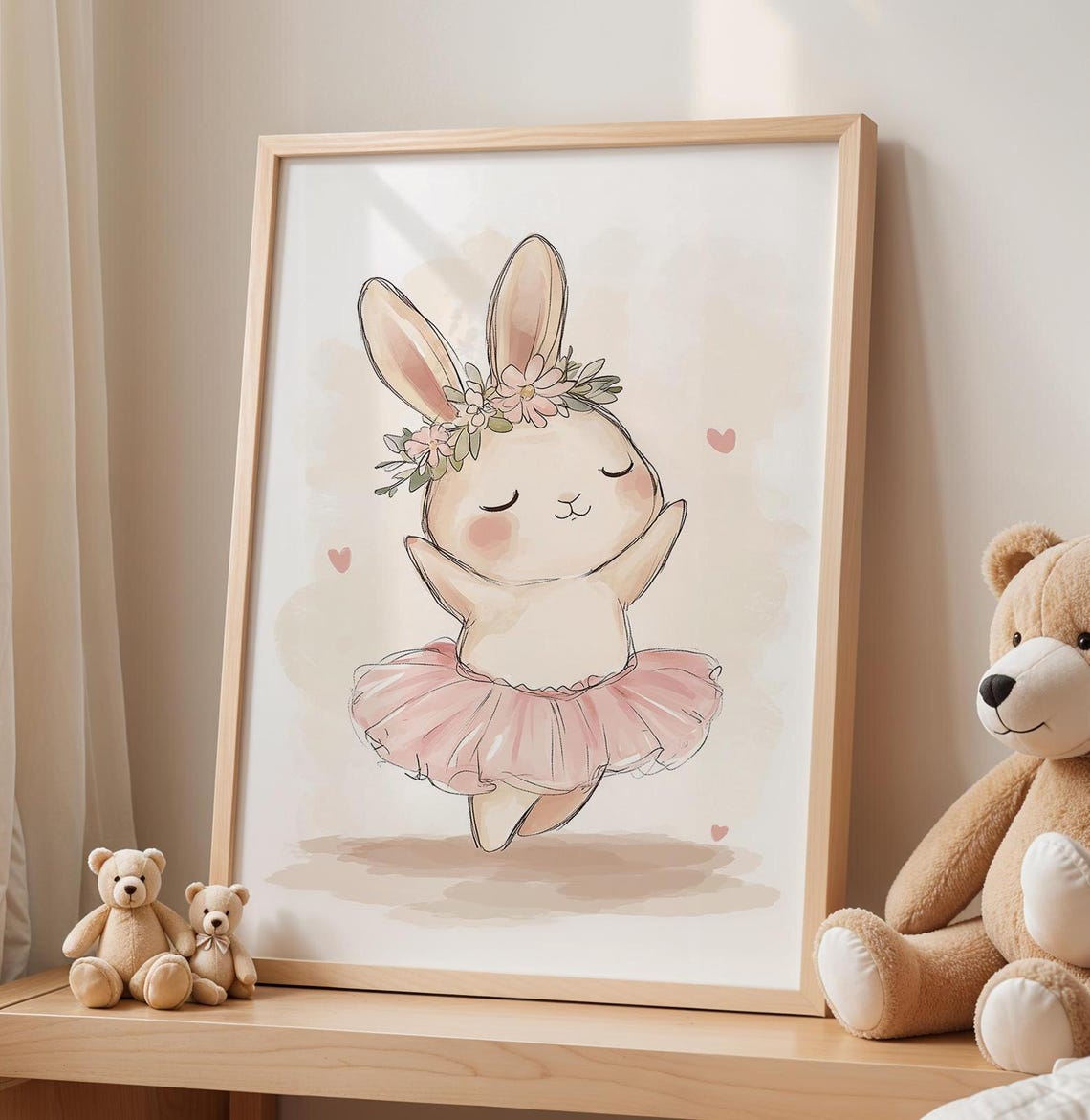 Watercolor Ballerina Bunny Nursery Wall Art Floral Crown Pose - Image 5
