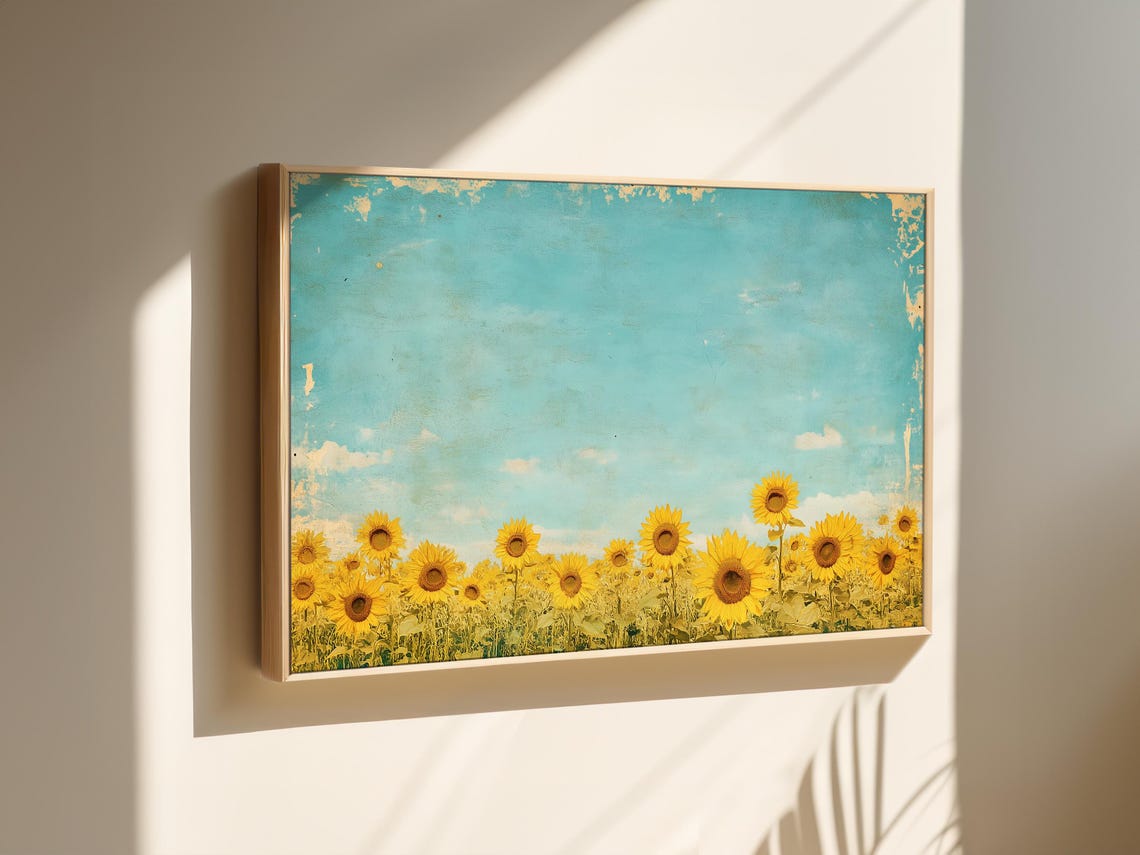 Sunflower Field Under a Turquoise Sky Farmhouse Style Poster - Image 2