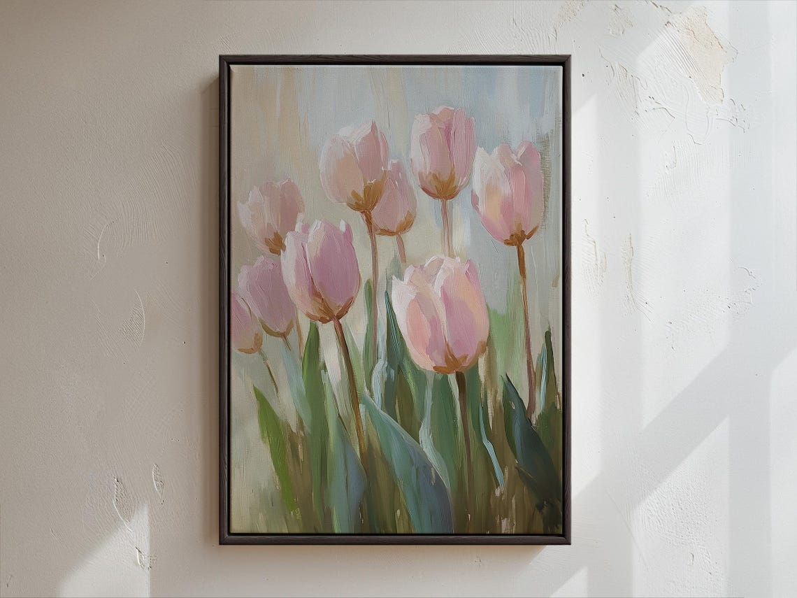 Lavender Pink Tulips Bouquet in Pastel Floral Painting Poster - Image 3