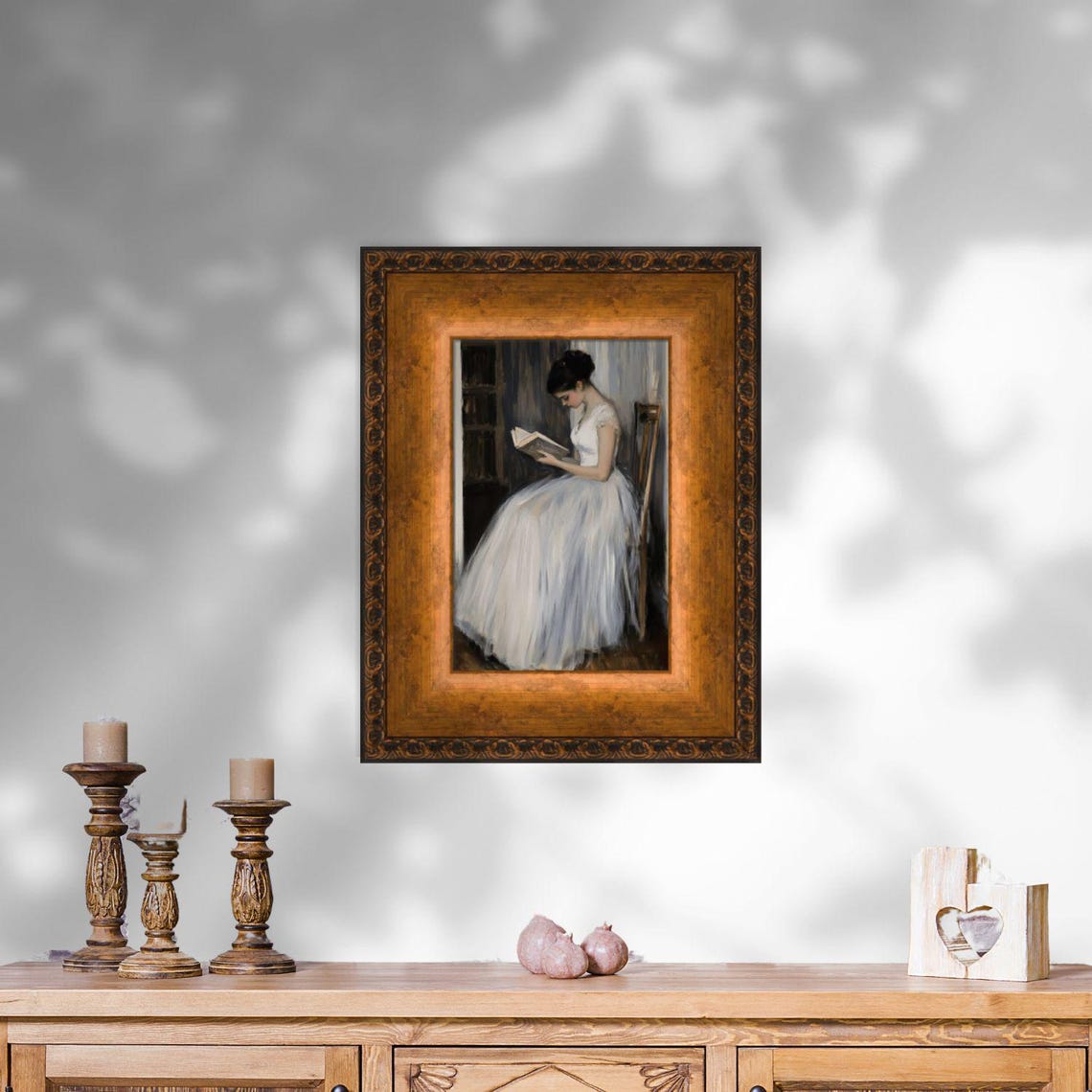 Serene Woman Reading in White Dress Classic Oil Painting Wall Art - Image 2