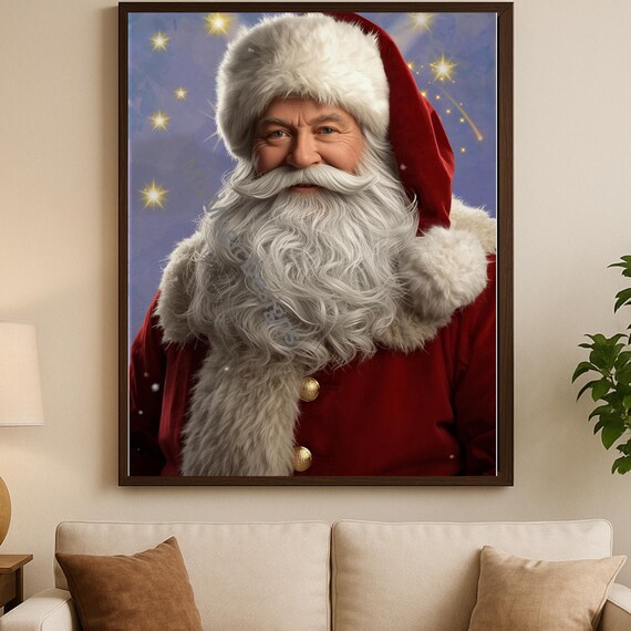 Santa Claus Portrait Christmas Poster Starry Sky Magical Holiday Decor Art