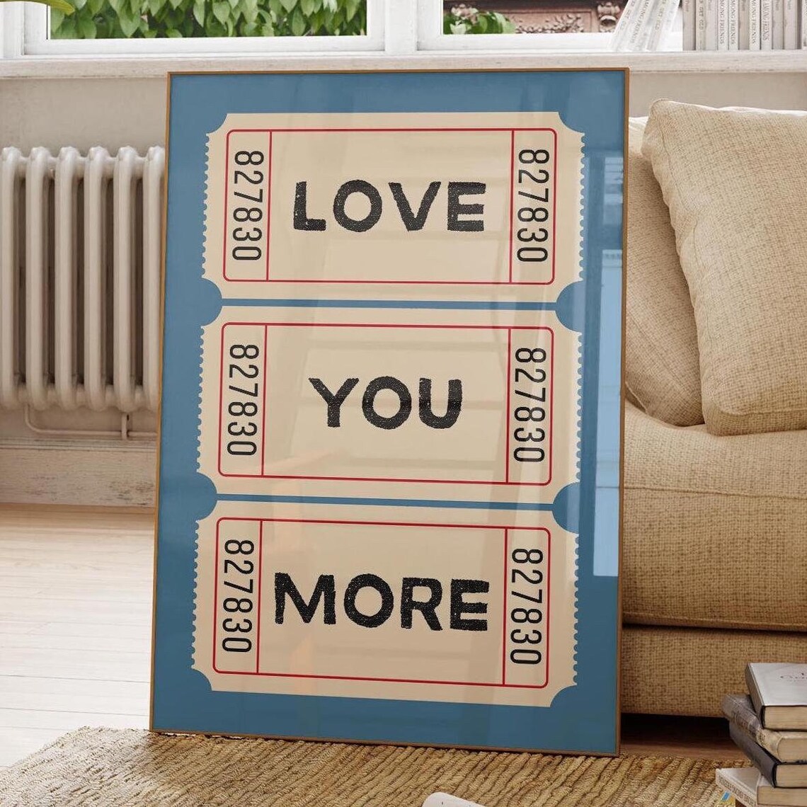 Retro Love Ticket Art Print, Blue Vintage Poster