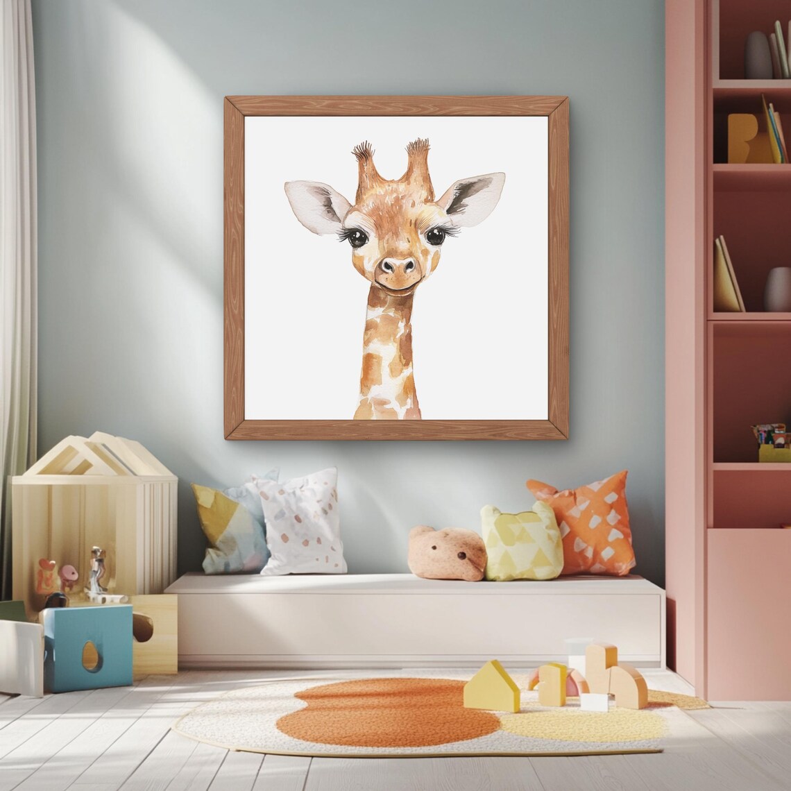 Baby Giraffe Watercolor Animal Print, Nursery Decor