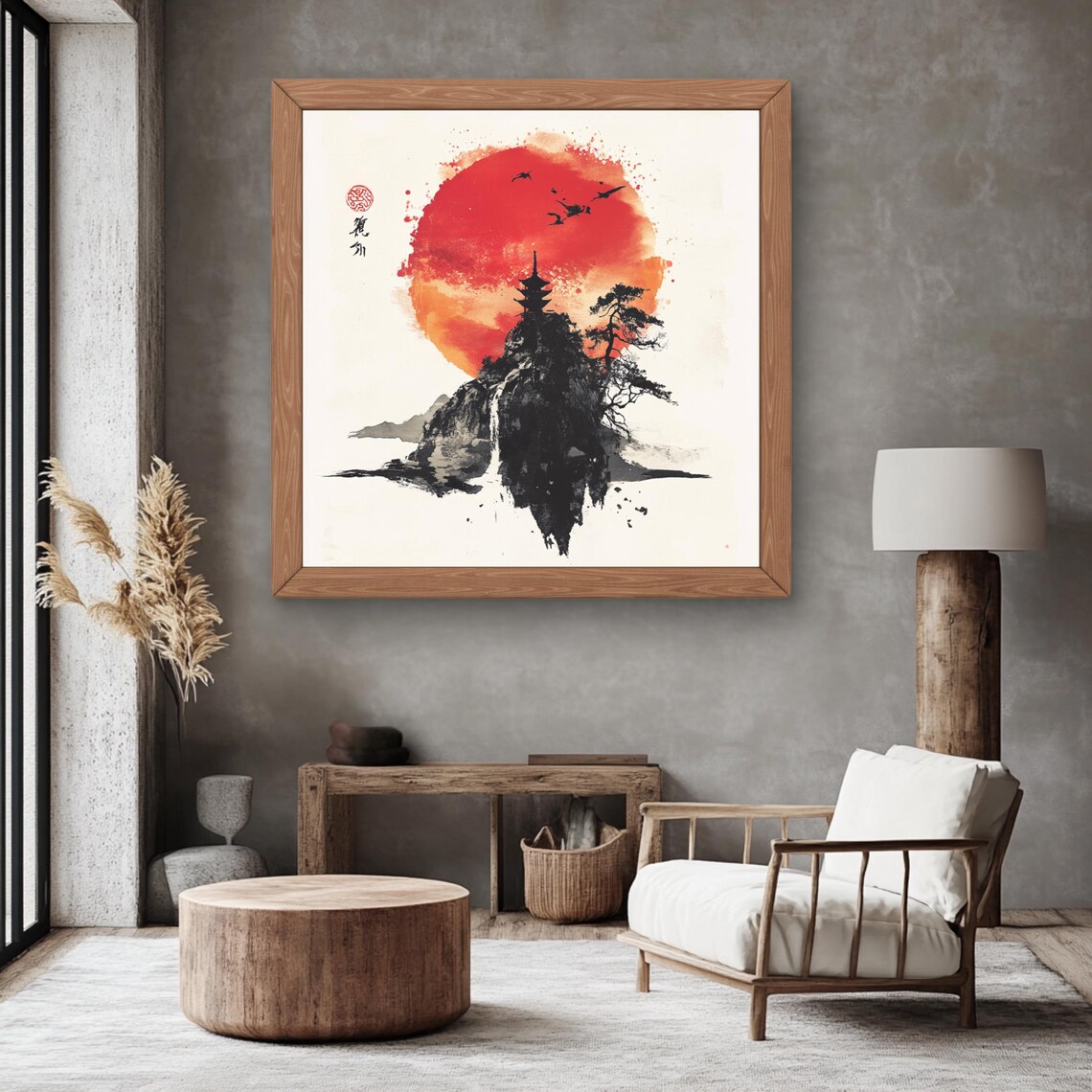 Asian Sun Chinoiserie Wall Decor, Japandi Home