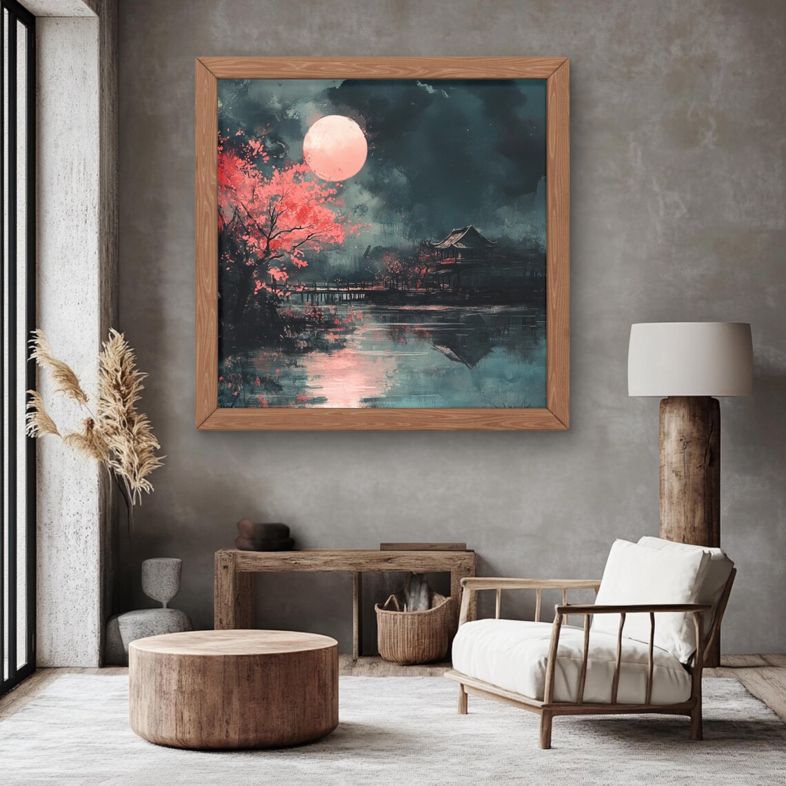 Asian Moon and Floral Chinoiserie Wall Decor