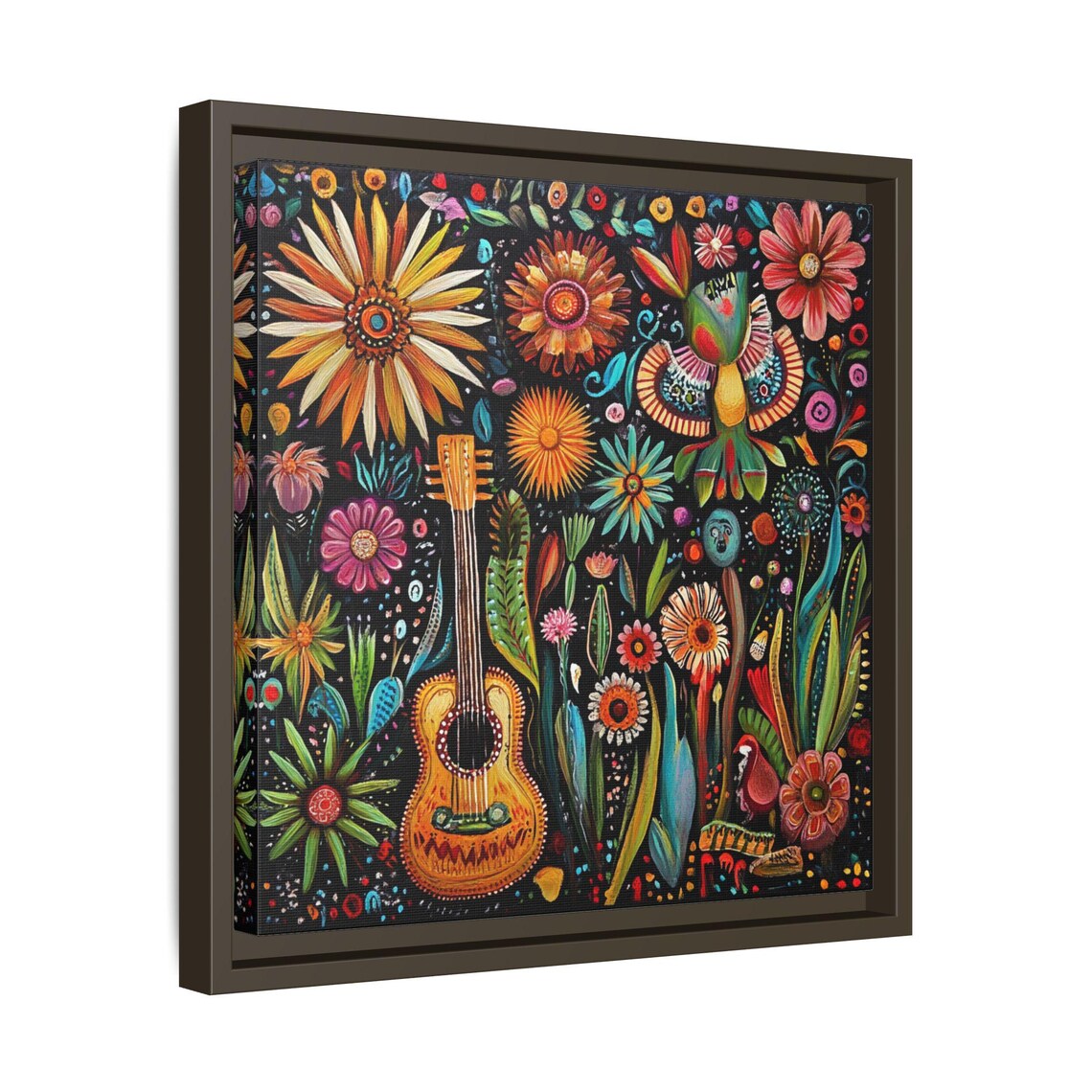 Mexican Folk Art Guitar and Botanical Image, Boho - Image 3