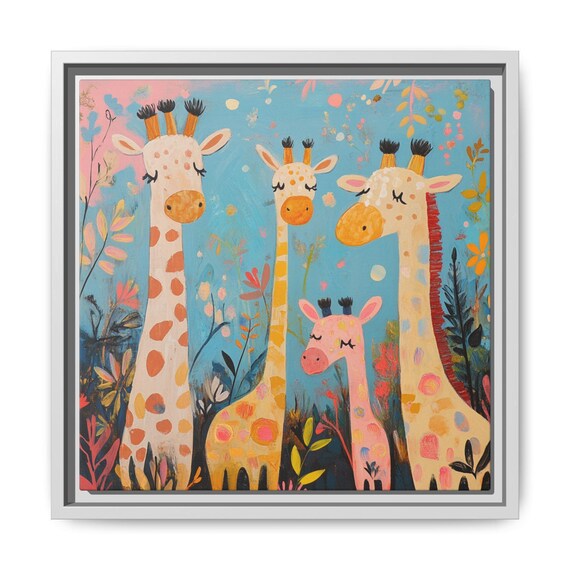 Smiling Giraffe Family Whimsical Colorful Boho Safari Nursery Kids Poster