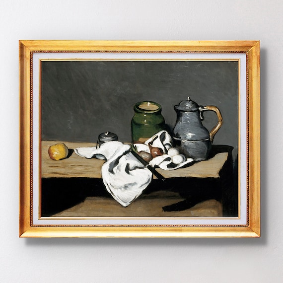 Paul Cezanne Still Life Kettle Green Jar White Cloth Painting Poster