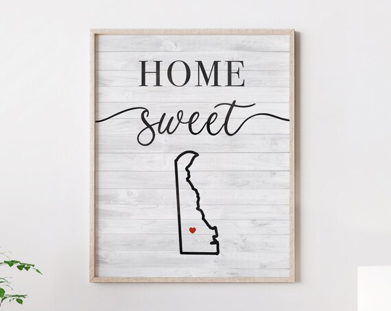 Home Sweet Delaware State Outline Heart Shiplap Farmhouse Poster