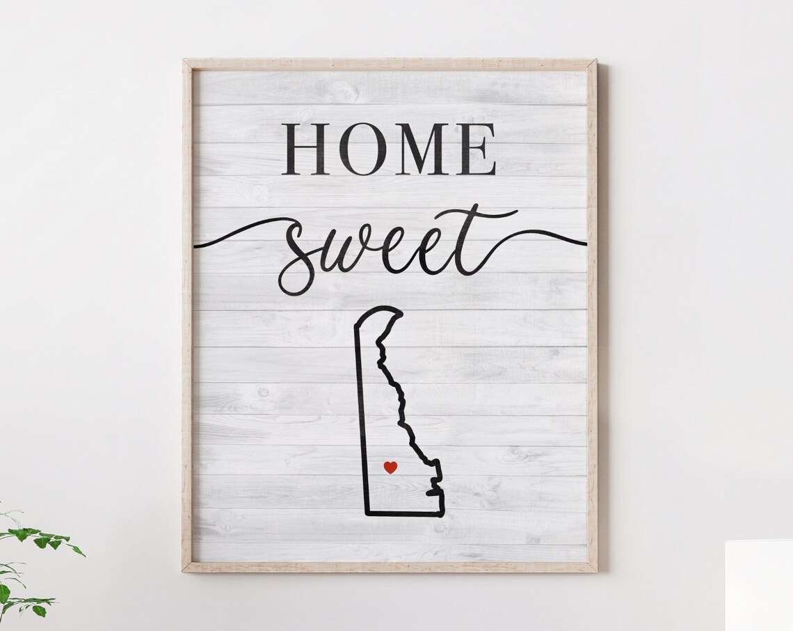 Home Sweet Delaware State Outline Heart Shiplap Farmhouse Poster