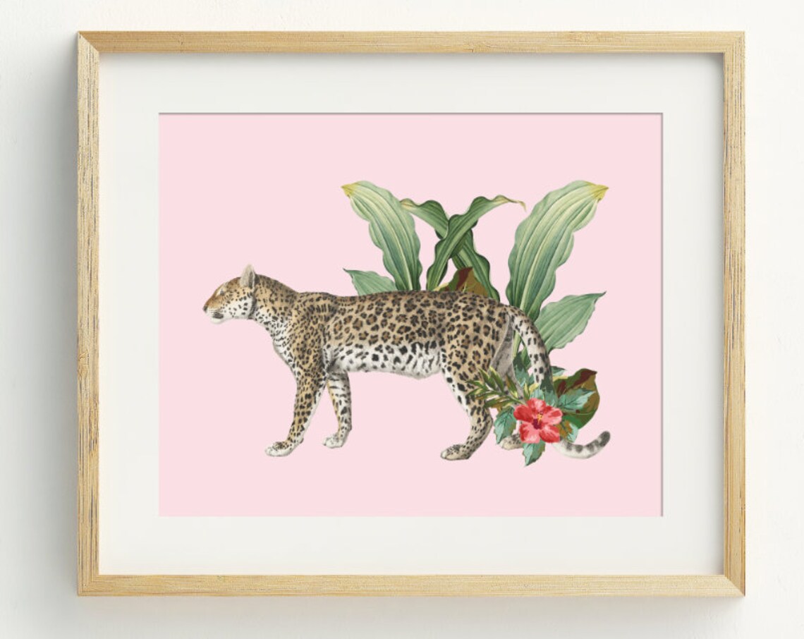 Leopard Print Animal Art Print, Blush Pink Decor