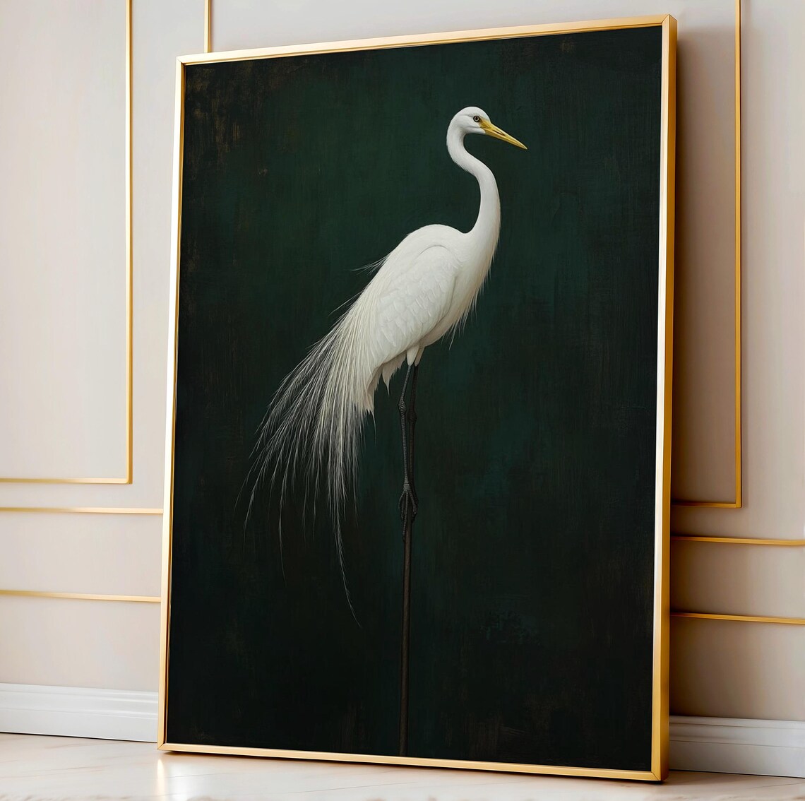 Crane Vintage Bird Art Print, Japandi Decor