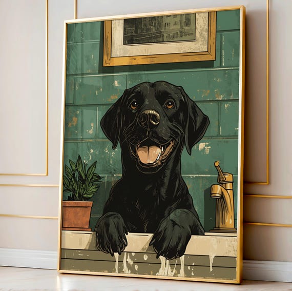 Bathroom Dog Print Funny Posters In Sink Wall Decor Room Art Poster Toilet
