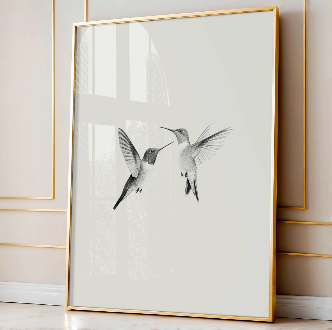 Two Hummingbirds Black And White Minimalist Sketch Bird Poster