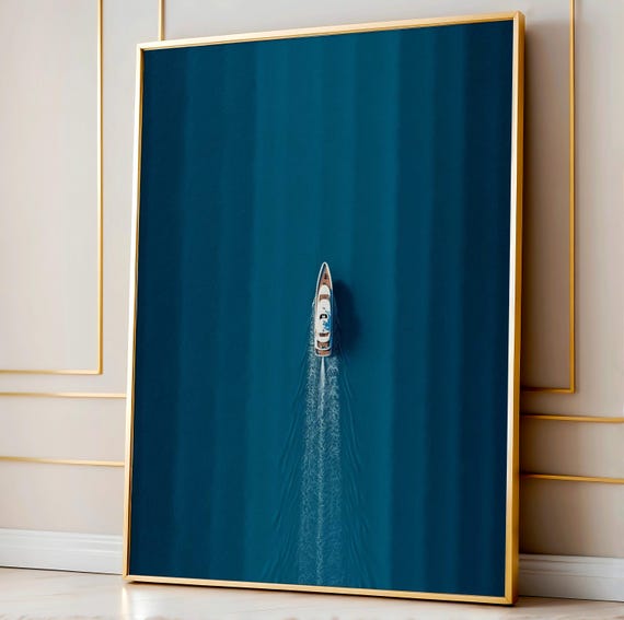 Luxury Yacht Minimalist Sailing Poster, Ocean Decor