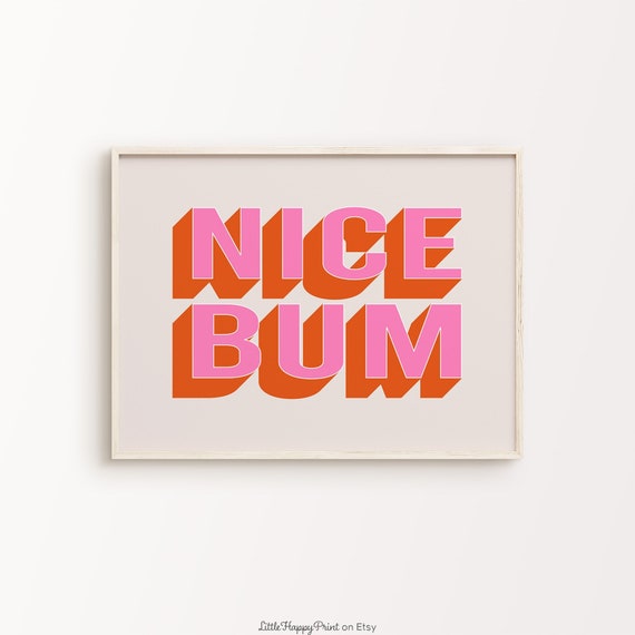 Nice Bum Print Pink Orange Beige Bathroom Retro Cute Funky Funny Quote Eclectic Quirky Typography Poster Home Decor Instant Download