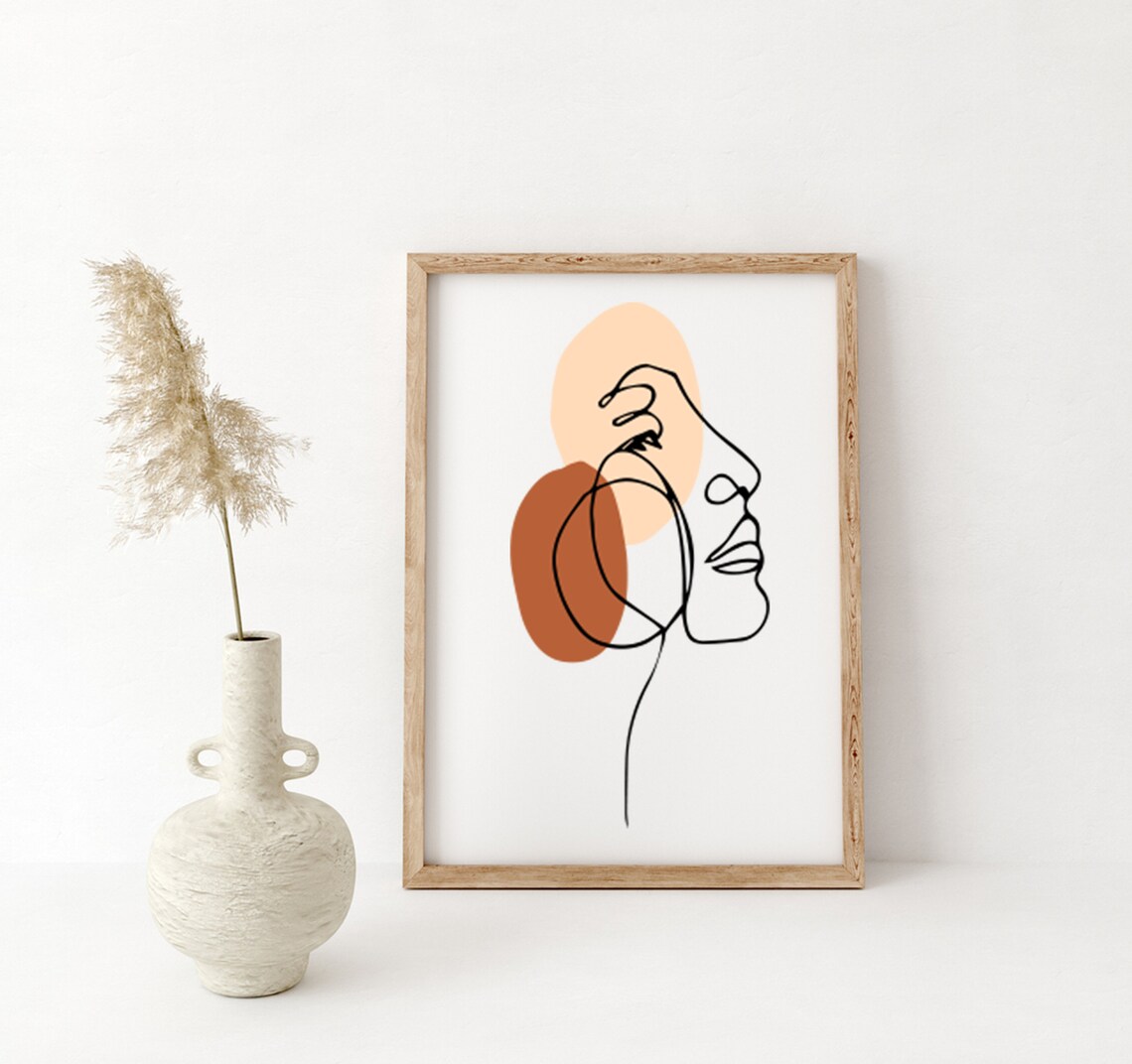 Abstract Woman Face One Line Drawing Terracotta Boho Line Art Wall Poster - Image 4
